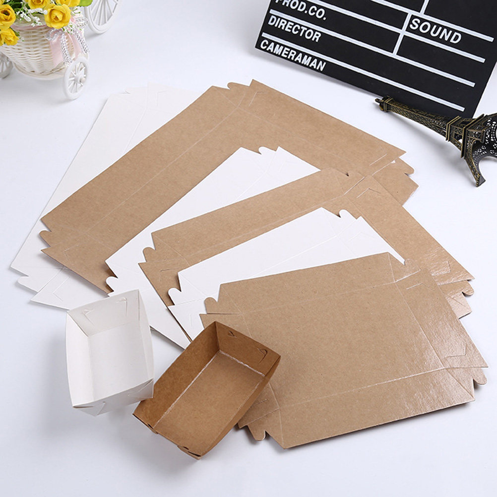 Kraft Paper Box - 30個入りボート型クラフト紙使い捨て包装箱、ホットドッグ、フライドポテト、パン、揚げ物などの便利なスナックフードトレイ