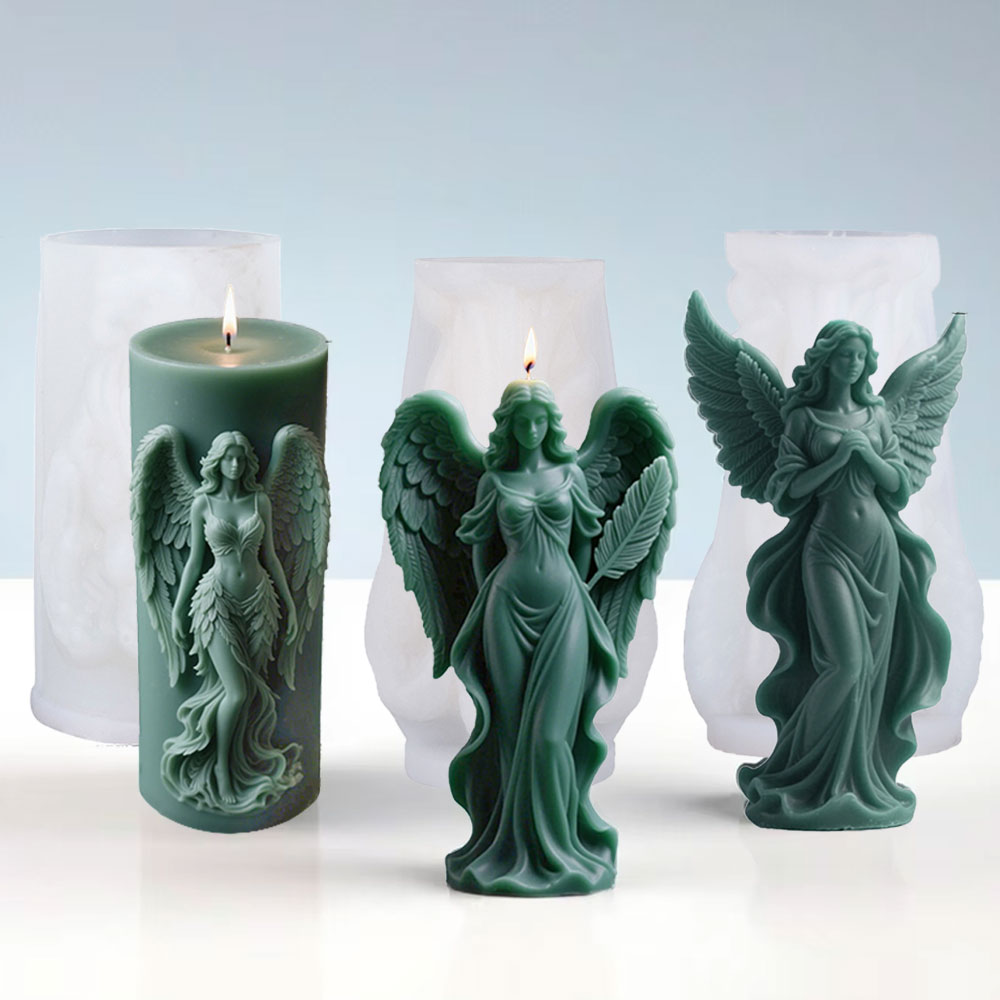 Candle Supplies Tins - 翼女神香りのシリコーンキャンドルモールド DIY 祈り天使の彫刻石膏樹脂モールド女性キャンドル作成用品家の装飾