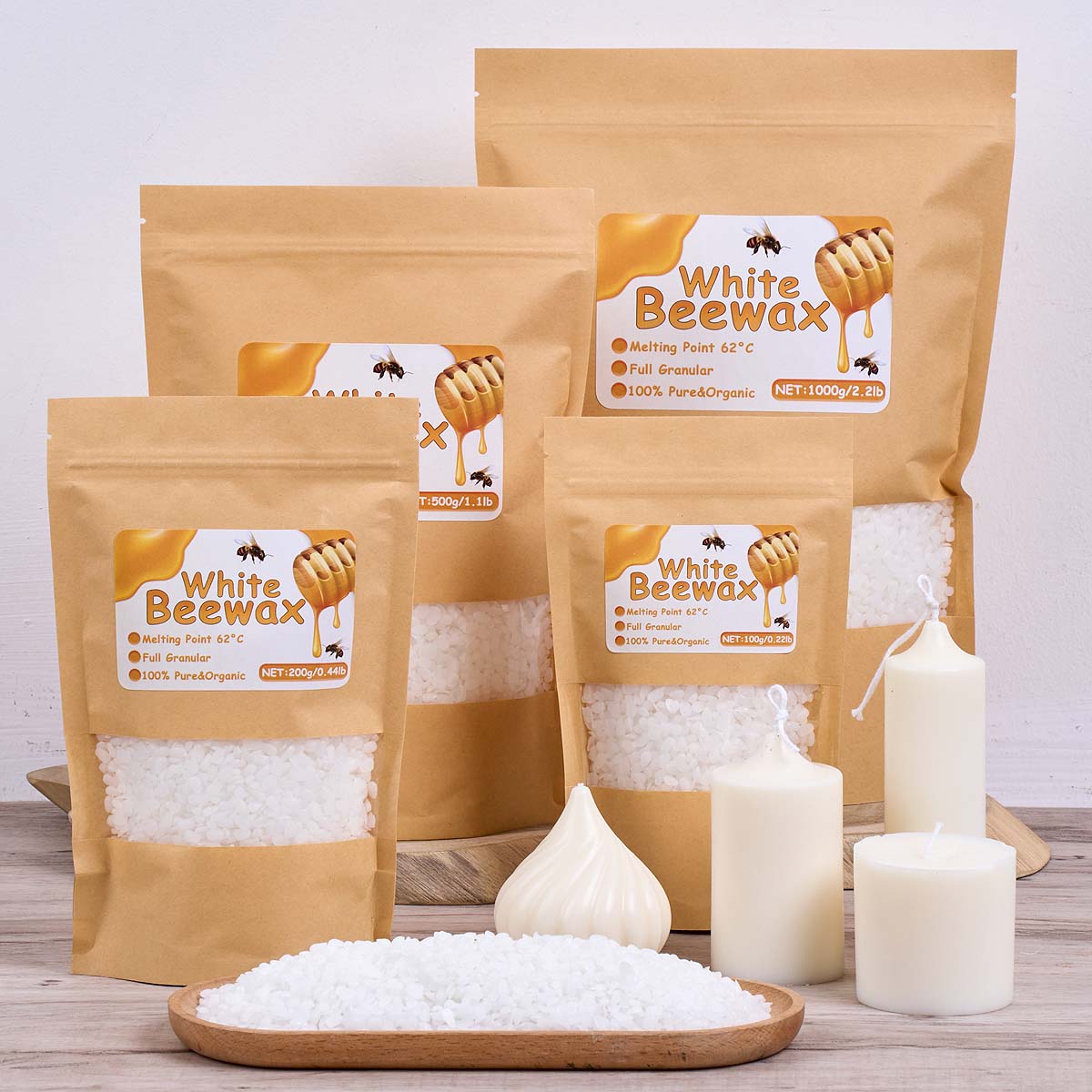 Candle Supplies Bulk - 1000 グラム白蜜蝋 DIY キャンドル作成材料純粋な天然粒状バッグ無臭ワックス粒子原料手芸サプライヤー