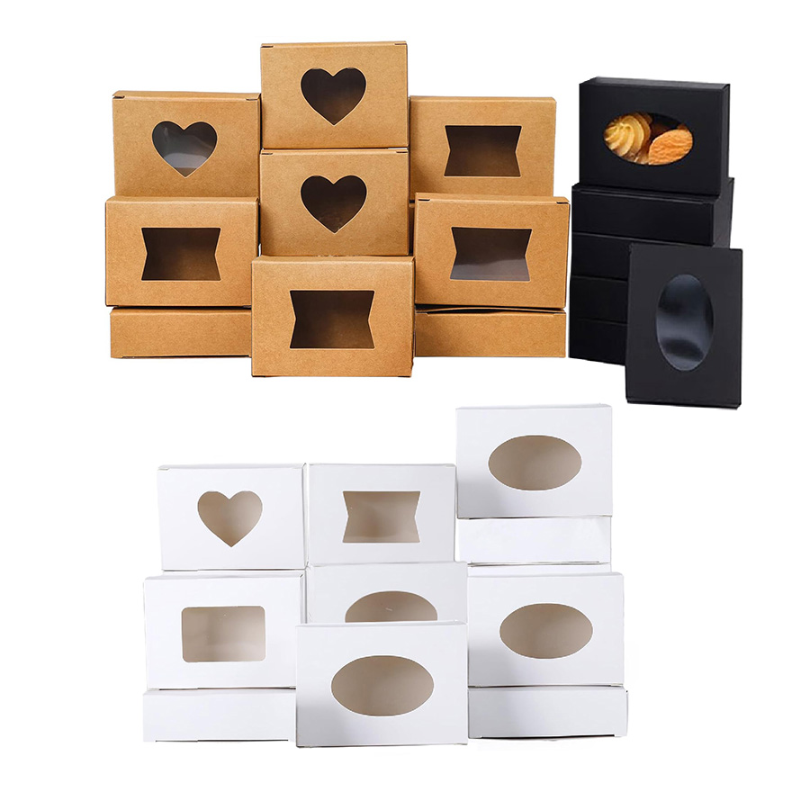 Kraft Paper Box - 10個の小さな長方形クラフト紙ボックス、透明な窓付き、ミニソーププレゼントトリートギフトボックス、ベーカリーキャンディー、チョコレート用