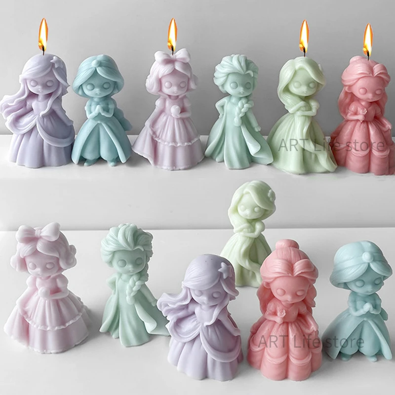 Candle Supplies Tins - シリコンプリンセスドールキャンドルモールド、3Dガールポートレート、エポキシ製作用品、手作り石鹸、チョコレートスキューブベーキングツール、6