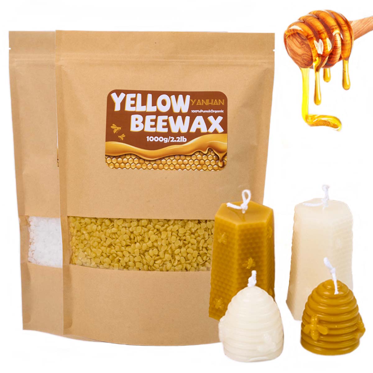 Candle Supplies Bulk - 1000 グラム純粋な天然粒状白黄色蜜蝋 DIY 手作りギフト香りのワックスキャンドル原料クラフト作成用品