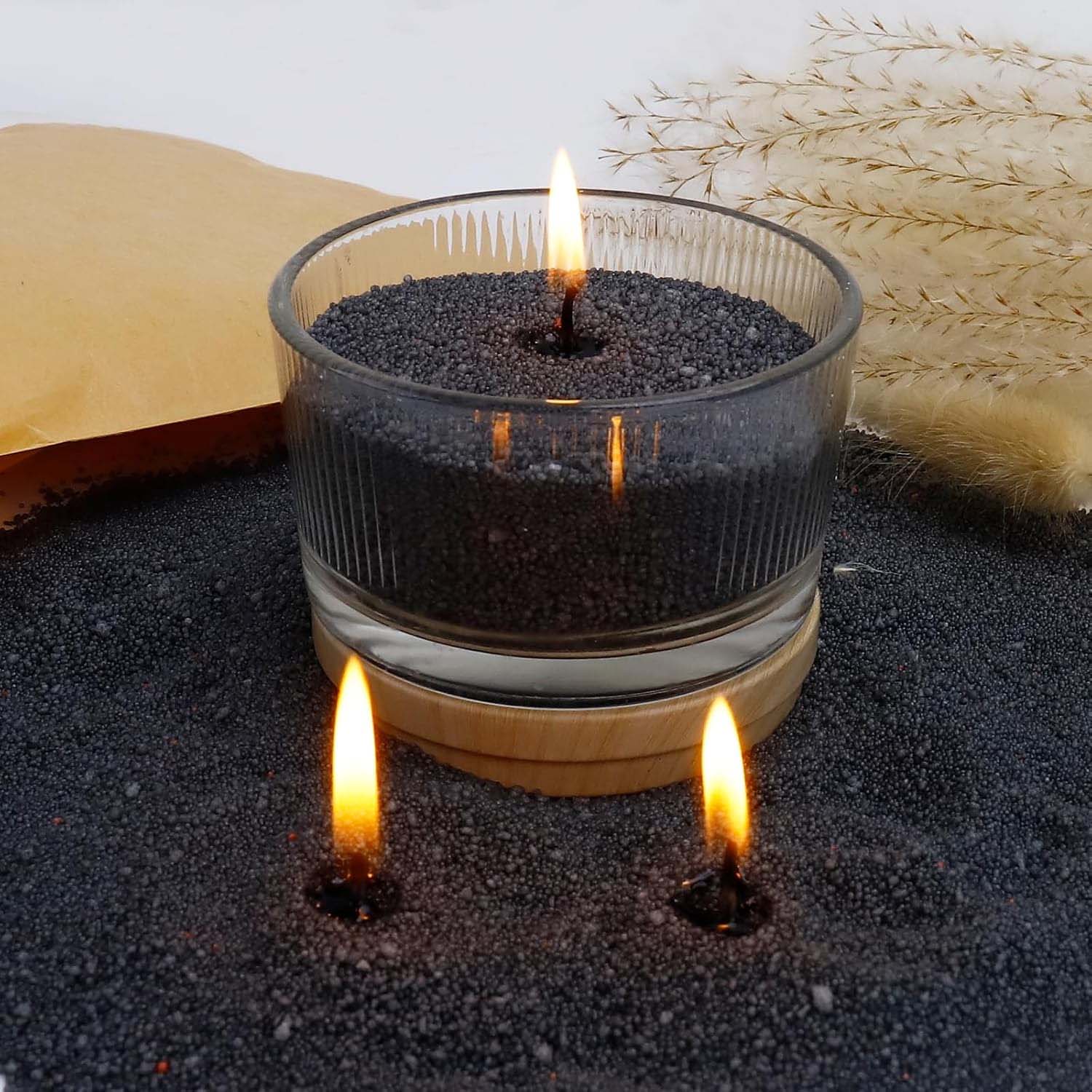 Candle Supplies Tins - 黒色のキャンドルサンド（芯付き）、200g、10個の芯付きパールキャンドルサンド、パールキャンドル、ワックスキャンドル製造用ワックス顆粒