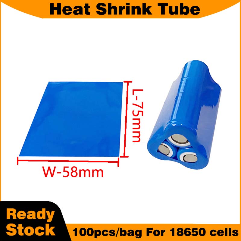 Shrink Sleeve Pvc - 18650電池セル用青色熱収縮チューブ、ラップスリーブ100個/袋、カスタムサイズPVCフィルム、電池絶縁用