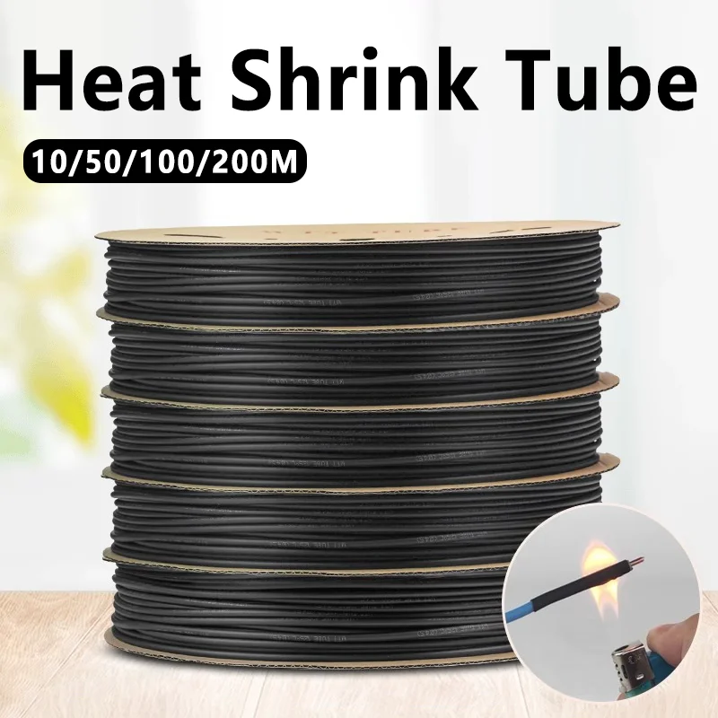 Shrink Sleeve Pvc - 接着剤付き熱収縮ブラックチューブ、ポリオレフィン収縮アソートレシオ、粘着ワイヤーケーブルスリーブチューブ、3:1、100メートル