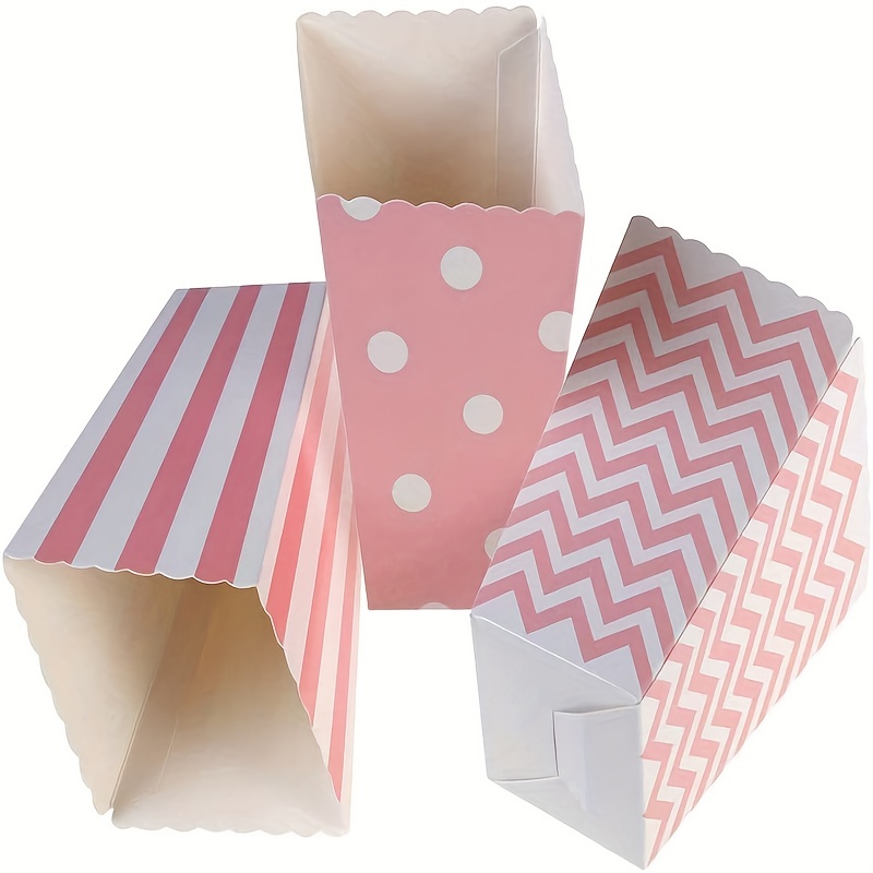 12 個/パック、ピンクの紙ポップコーンボックス、ストライプ - Kraft Paper Box のレビューと価格