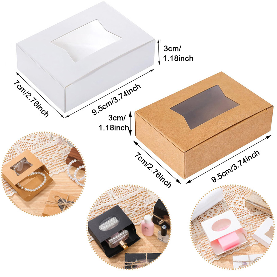 10個の小さな長方形クラフト紙ボックス、透明な窓付き、ミニソ - Kraft Paper Box のレビューと価格