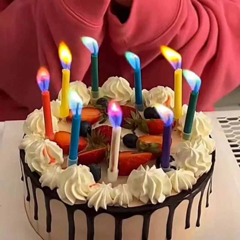 マルチカラーのカラフルな炎のキャンドル、5/12パック、誕生 - Candle Supplies Bulk のレビューと価格